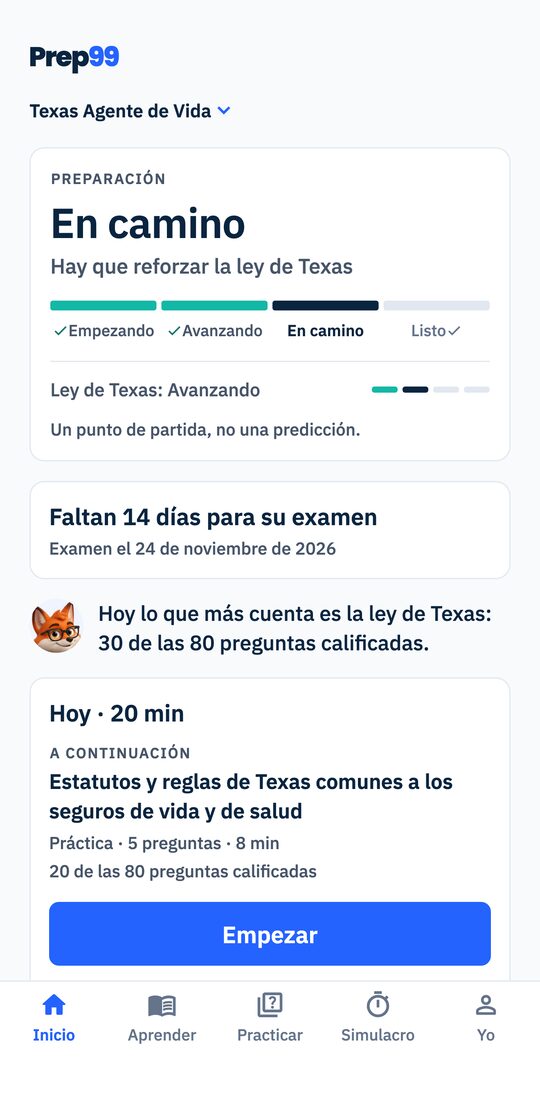 La pantalla de Inicio: la banda de preparación En camino, su razón Hay que reforzar la ley de Texas, y la práctica del día.